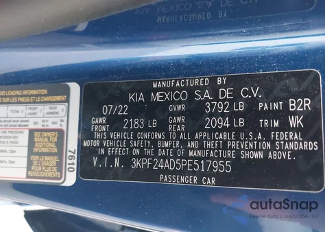 2023 Kia Forte Lxs z USA, uszkodzony, nr VIN 3KPF24AD5PE517955